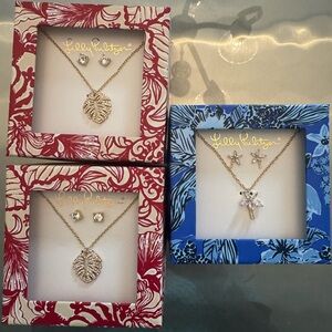 Lilly Pulitzer Gold and Silver Necklace Set with Leaf and Palm Designs